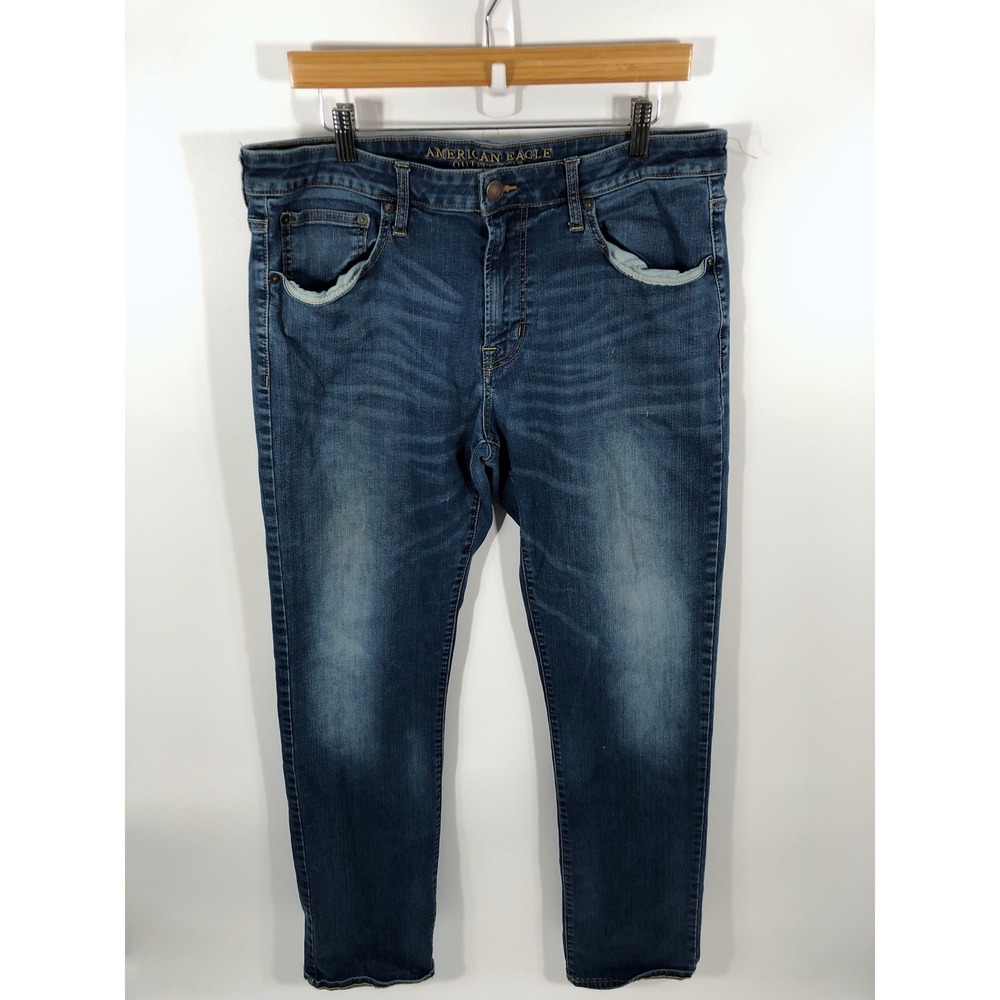 American Eagle Original Straight Leg Jeans Men 36x36 Blue Dark Wash Flex Denim